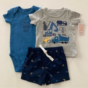 Carters Baby Boy 3 Months Bodysuit Tee Shorts Set Construction Vehicles